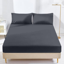 Oxford Homeware Charcoal Plain Dyed Fitted Sheet 25Cm Extra Deep Pocket Soft Easy Care Bedding Sheet (W)152Cmx(L)200Cm (King) - thumbnail 1