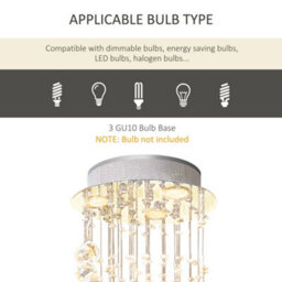 Homcom Modern Crystal Droplet Ceiling Light Stainless Steel Bedroom Hallway - thumbnail 6