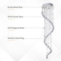Homcom Modern Crystal Droplet Ceiling Light Stainless Steel Bedroom Hallway - thumbnail 4