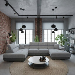 Torezio Bis U Shaped Corner Sofa Bed With Storage Chipboard 346X203X70 90Cm Grey And Grey Melange Left