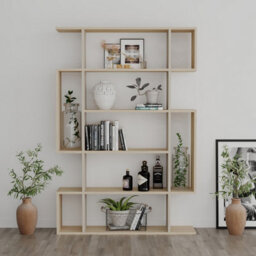 Decortie Mito Modern Freestanding & Wall Mounted Bookcase Sonoma Oak-Sandstone 5-Tier Display Unit Tall For Home & Office 161Cm - thumbnail 5