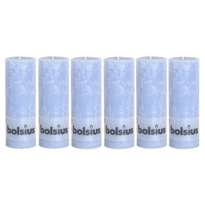 Bolsius 6Pc Misty Blue Rustic Pillar Candles 190 X 68mm