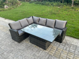 Fimous Outdoor Rattan Corner Sofa Garden Furniture High Back Sofa Set Adjustable Rising Lifting Table Set 6 Seater - thumbnail 1