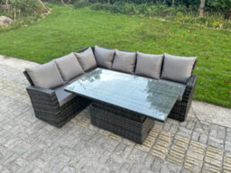 Fimous Outdoor Rattan Corner Sofa Garden Furniture High Back Sofa Set Adjustable Rising Lifting Table Set 6 Seater - thumbnail 2