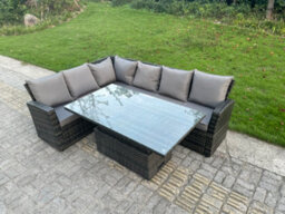 Fimous Outdoor Rattan Corner Sofa Garden Furniture High Back Sofa Set Adjustable Rising Lifting Table Set 6 Seater - thumbnail 3