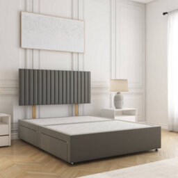 Bsspoke Brooke Divan Bed Set In Grey Plush Velvet With 24Inch Panel Headboard & 4 Drawer No Mattress In Double King 4Ft 5Ft - thumbnail 1