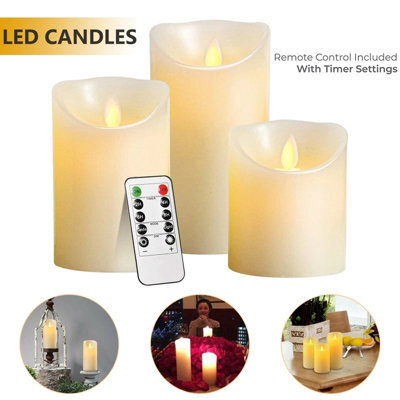 Set Of 3 Led Flameless Pillar Candles With Remote - image 1