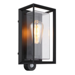 Luminosa Lighting Luminosa Logana Outdoor Wall Lantern Matt Black Ip44 1X E27 Dawn Dusk Sensor