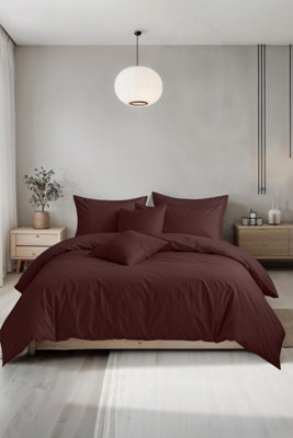 Plain Dyed Easy Care Polycotton Duvet Cover And Pillowcase/s Set Bed Linen Chocolate - image 1