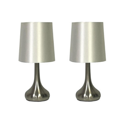 Navilux Modern Chrome Teardrop Touch Table Lamp Cream Faux Silk Shade 4-Stage Dimmable Silver Brushed Pair Lamps Energy Class F - image 1