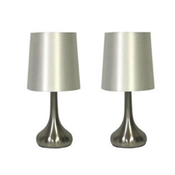 Navilux Modern Chrome Teardrop Touch Table Lamp Cream Faux Silk Shade 4-Stage Dimmable Silver Brushed Pair Lamps Energy Class F - thumbnail 1