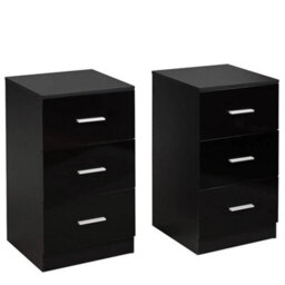 2Pcs Night Stand Organizer 3 Drawer Chest Storage Cabinet Dresser Black - thumbnail 1