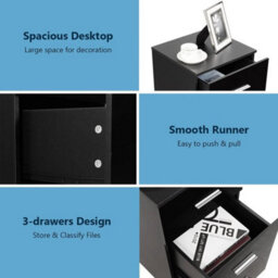 2Pcs Night Stand Organizer 3 Drawer Chest Storage Cabinet Dresser Black - thumbnail 4