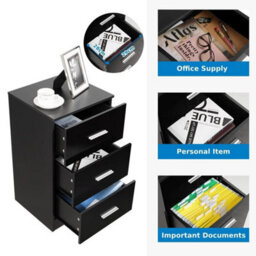 2Pcs Night Stand Organizer 3 Drawer Chest Storage Cabinet Dresser Black - thumbnail 3