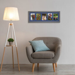 AK Frames 26X8 Dark Grey Modern Multi Photo Frame With Blue Mount - Holds 5 Apertures (5X) 6X4 Photos - thumbnail 3