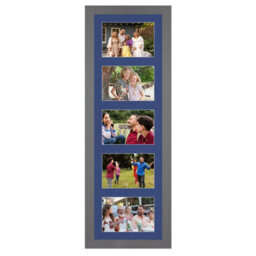 AK Frames 26X8 Dark Grey Modern Multi Photo Frame With Blue Mount - Holds 5 Apertures (5X) 6X4 Photos - thumbnail 1