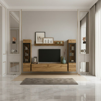 Vera Ii Modern Wotan Living Room Wall Unit Storage System With Led Lights - image 1
