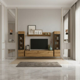 Vera Ii Modern Wotan Living Room Wall Unit Storage System With Led Lights - thumbnail 1