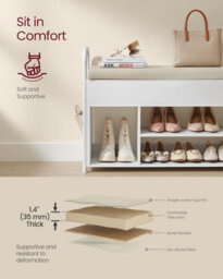 Songmics Vasagle Shoe Bench With Lift-Up Lid, Entryway Storage Rack With Pu Pockets And Handles, Cloud White And Cappuccino Beige - thumbnail 4