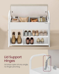 Songmics Vasagle Shoe Bench With Lift-Up Lid, Entryway Storage Rack With Pu Pockets And Handles, Cloud White And Cappuccino Beige - thumbnail 5