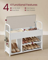 Songmics Vasagle Shoe Bench With Lift-Up Lid, Entryway Storage Rack With Pu Pockets And Handles, Cloud White And Cappuccino Beige - thumbnail 3