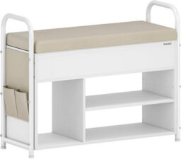 Songmics Vasagle Shoe Bench With Lift-Up Lid, Entryway Storage Rack With Pu Pockets And Handles, Cloud White And Cappuccino Beige - thumbnail 6