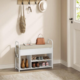 Songmics Vasagle Shoe Bench With Lift-Up Lid, Entryway Storage Rack With Pu Pockets And Handles, Cloud White And Cappuccino Beige - thumbnail 1