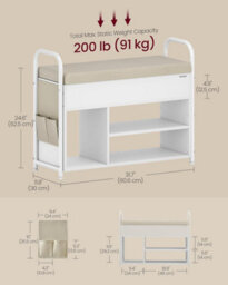 Songmics Vasagle Shoe Bench With Lift-Up Lid, Entryway Storage Rack With Pu Pockets And Handles, Cloud White And Cappuccino Beige - thumbnail 2