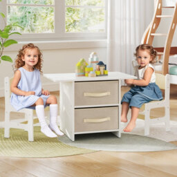 Costway Kids Table And Chair Set Toddler Wooden Activity Table & 2 Chairs-Beige - thumbnail 4