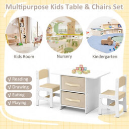 Costway Kids Table And Chair Set Toddler Wooden Activity Table & 2 Chairs-Beige - thumbnail 7