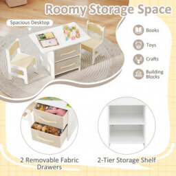 Costway Kids Table And Chair Set Toddler Wooden Activity Table & 2 Chairs-Beige - thumbnail 6