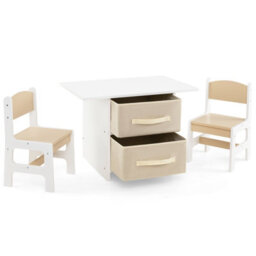 Costway Kids Table And Chair Set Toddler Wooden Activity Table & 2 Chairs-Beige - thumbnail 9