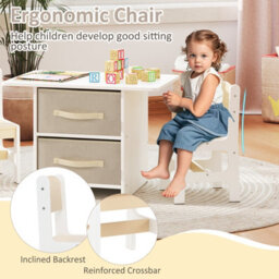 Costway Kids Table And Chair Set Toddler Wooden Activity Table & 2 Chairs-Beige - thumbnail 8