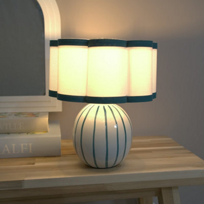 Valuelights Rohan Sky Blue Stripe Ceramic Bedside Table Lamp With Scallop Shade - image 1