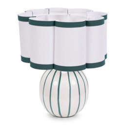 Valuelights Rohan Sky Blue Stripe Ceramic Bedside Table Lamp With Scallop Shade - thumbnail 2