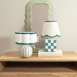 Valuelights Rohan Sky Blue Stripe Ceramic Bedside Table Lamp With Scallop Shade - thumbnail 3