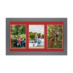 AK Frames 40X20Cm Dark Grey Modern Multi Photo Frame With Crimson Mount - Holds 3 Apertures (3X) 6X4 Photos - thumbnail 1