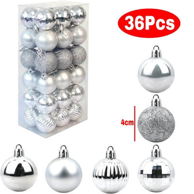 Amorly 36Pack Silver Christmas Ball Ornaments,4Cm Small Shatter Resistant Plastic Hanging Baubles, Indoor Christmas Tree Decorations - image 1
