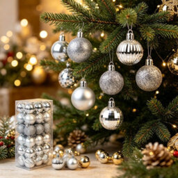 Amorly 36Pack Silver Christmas Ball Ornaments,4Cm Small Shatter Resistant Plastic Hanging Baubles, Indoor Christmas Tree Decorations - thumbnail 4