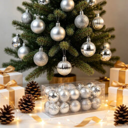 Amorly 36Pack Silver Christmas Ball Ornaments,4Cm Small Shatter Resistant Plastic Hanging Baubles, Indoor Christmas Tree Decorations - thumbnail 5