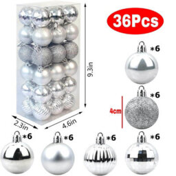 Amorly 36Pack Silver Christmas Ball Ornaments,4Cm Small Shatter Resistant Plastic Hanging Baubles, Indoor Christmas Tree Decorations - thumbnail 2