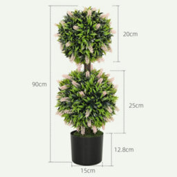 Wyld Haus Nosu Set Of 2 Artificial Lavender Ball Topiary Trees In Pots, 70 Cm, Pink And Green - thumbnail 3
