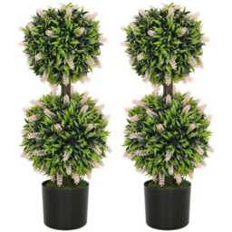 Wyld Haus Nosu Set Of 2 Artificial Lavender Ball Topiary Trees In Pots, 70 Cm, Pink And Green
