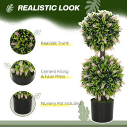 Wyld Haus Nosu Set Of 2 Artificial Lavender Ball Topiary Trees In Pots, 70 Cm, Pink And Green - thumbnail 4