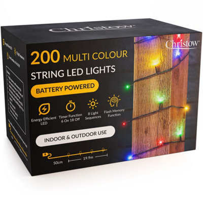 Christow Christmas Indoor/outdoor Battery Led String Lights Green Cable Multi Colour - 200 - image 1