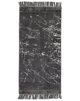 Beliani Modern Glam Area Rug Dark Grey Viscose With Cotton Backing And Fringes 80 X 150 Cm - image 1