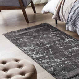 Beliani Modern Glam Area Rug Dark Grey Viscose With Cotton Backing And Fringes 80 X 150 Cm - thumbnail 2