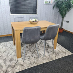 Kosy Koala Oak Effect Dining Table Set With 4 Grey Velvet Chairs Dining Room Furniture - thumbnail 1