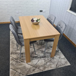 Kosy Koala Oak Effect Dining Table Set With 4 Grey Velvet Chairs Dining Room Furniture - thumbnail 3