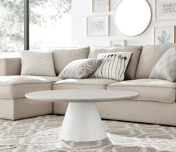 Furniturebox Palma Round Beige Stone Effect Coffee Table With Pedestal Pillar Base In Natural Stone Finish For Modern Living Room - thumbnail 5